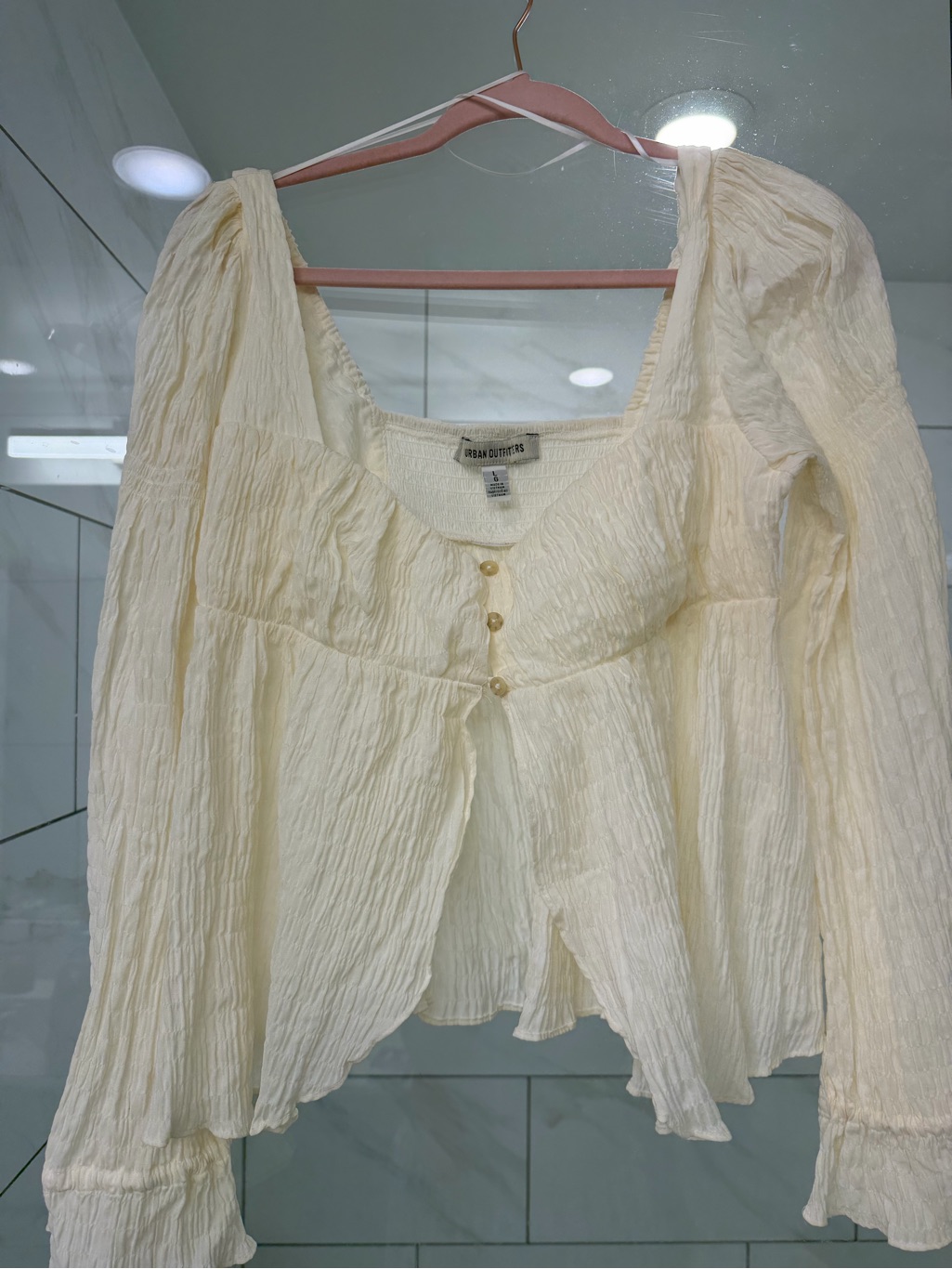 Urban Outfitters Cream Peasant Blouse Smocked Square Neck